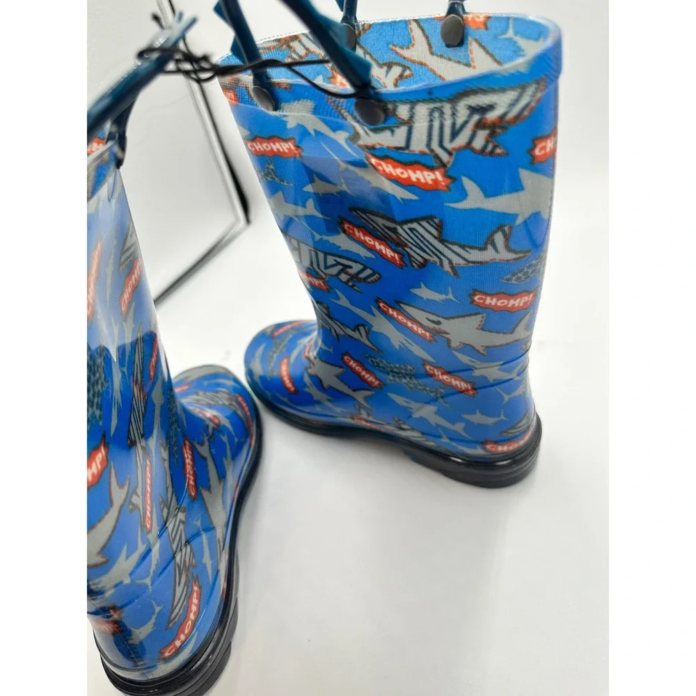 Members Mark Boys Shark Rain Boots Blue Chomp Waterproof Rubber Size 13/1